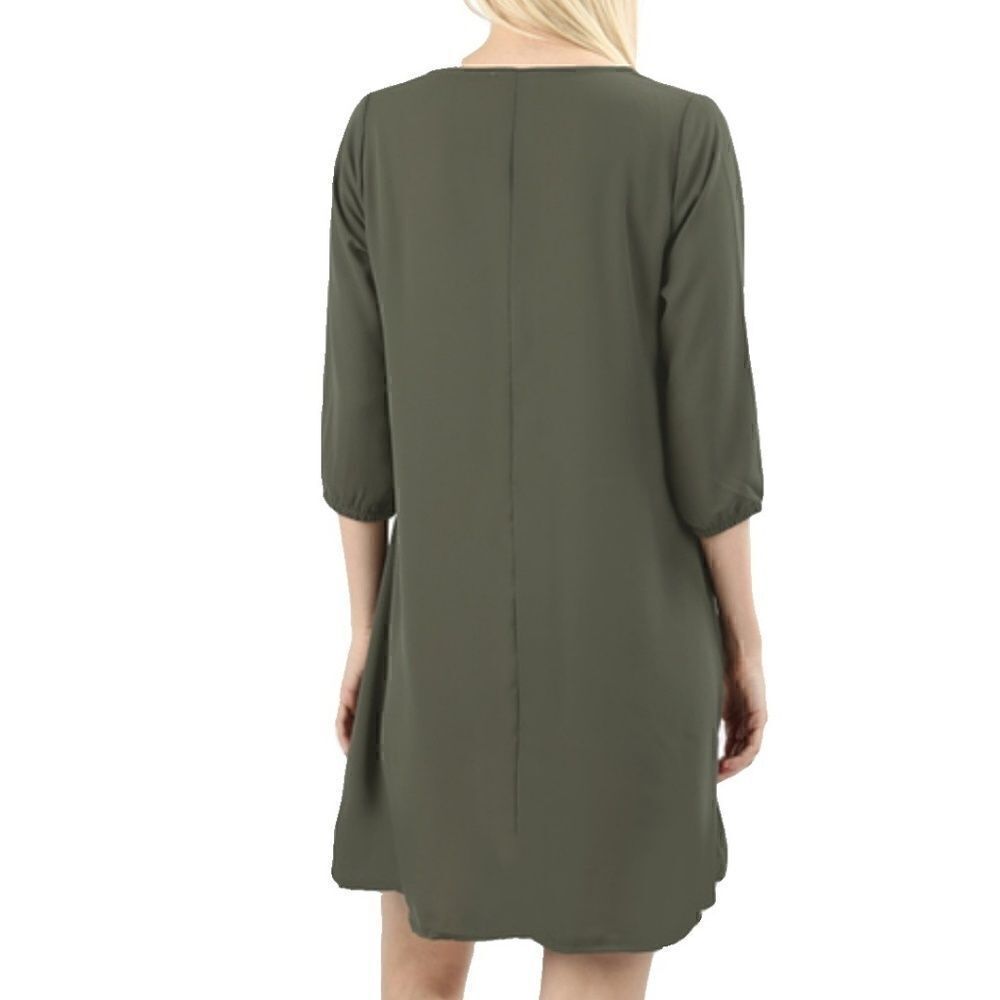 ZENANA OUTFITTERS 3/4 SLEEVE WOVEN SHIFT DRESS RED - Picture 2 of 2